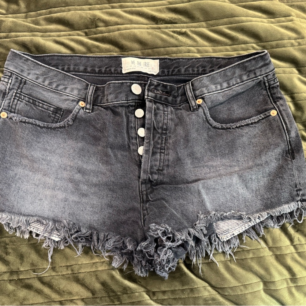 Dark Gray Free People Denim Frayed Shorts